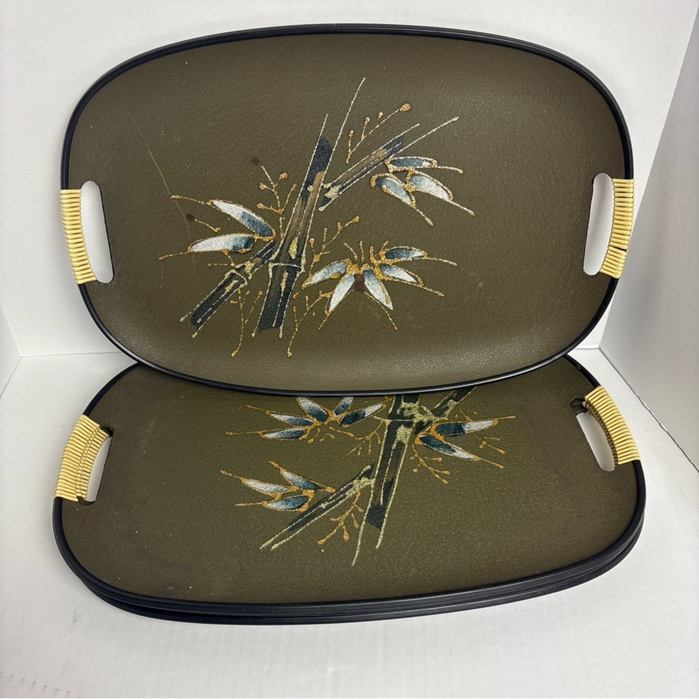 Mid Century Composite Serving Tray Lot of 4 Vintage Japan Oval Painted Tableware